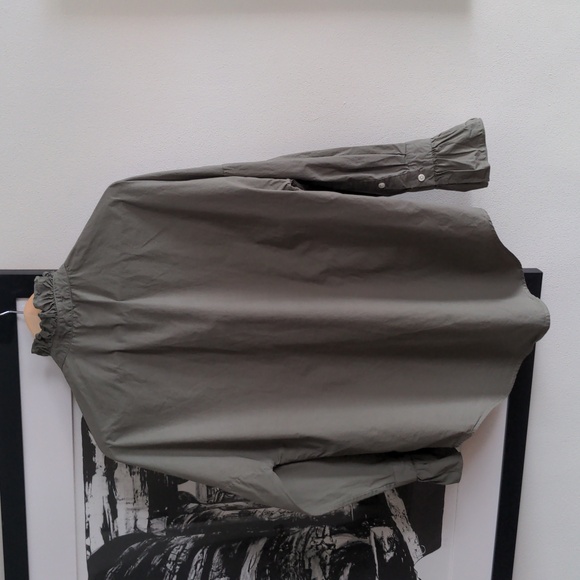 ALEX MILL Easy Ruffle Cotton Poplin Shirt, Dusty Olive, Size M, Spring - Picture 4 of 15